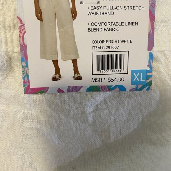 STELLA PARKER Womens white Linen Blend Cropped Capri Pants Easy Pull on Stretch - Picture 7 of 11